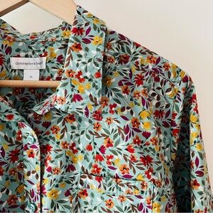 Christopher & Banks Button-Down Collared Cotton Shirt Colorful Floral Size XL